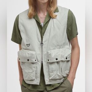 NWT Barbour Modified Westmorland Vest S Light Gray Men's Dry Waxed Utility Fish